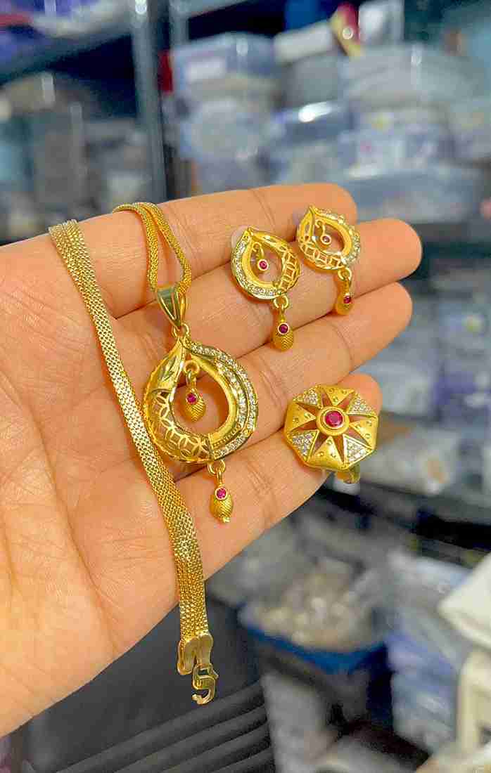 Gold Plated Pendant With Tops Ad Adjustable Ring Combo